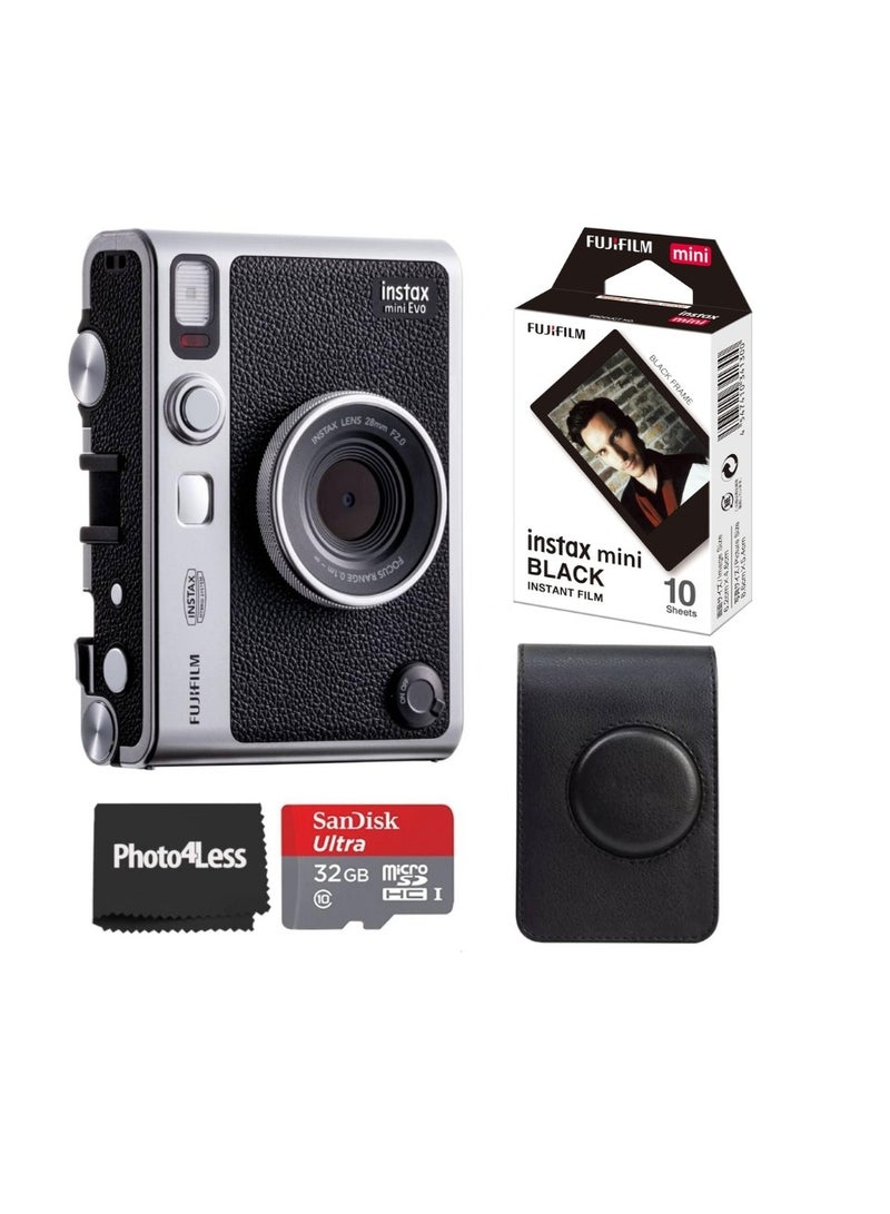 Instax EVO Black Instant Camera Bundle with Black Case, 32GB SD Card & Instax Mini Black Film – 10 Sheets - Image 1